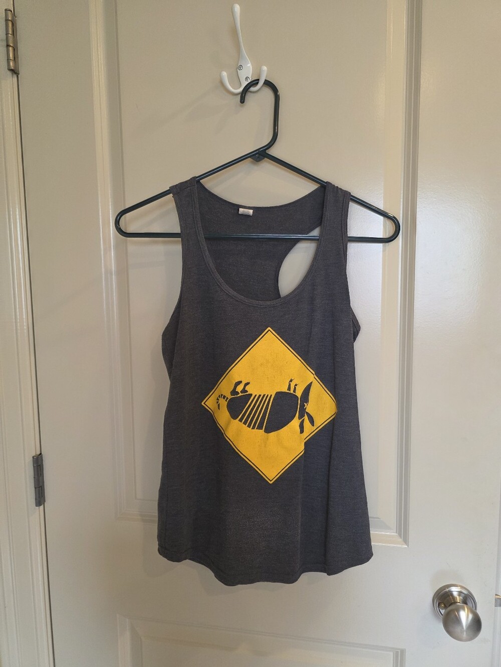 Charcoal Gray Tank with Yellow Armadillo Graphic
